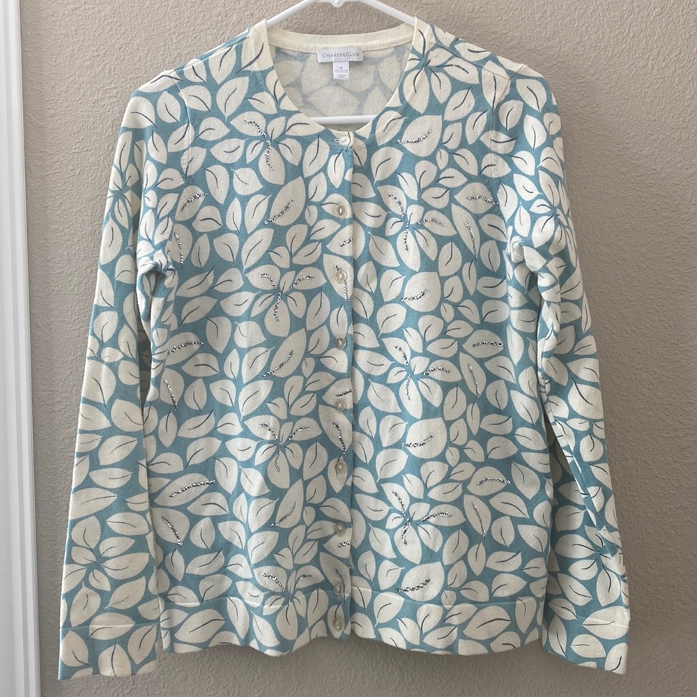 Charter Club Women's Cardigan Sequin Button Down Long Sleeve Sweater Size Medium